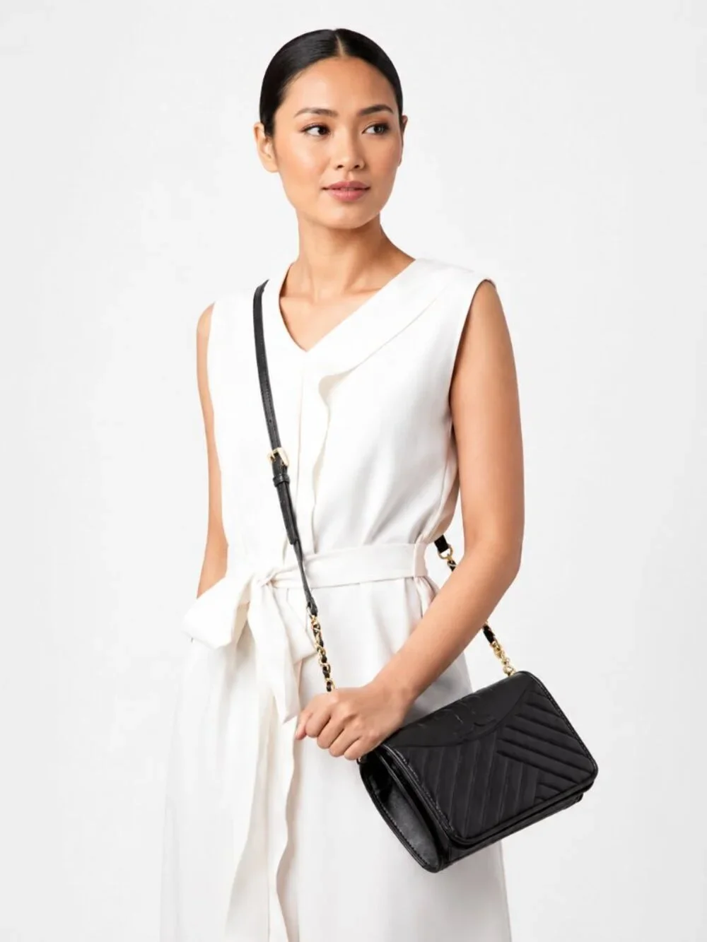 TORY BURCH Alexa Combo Quilted Black Leather Crossbody Bag